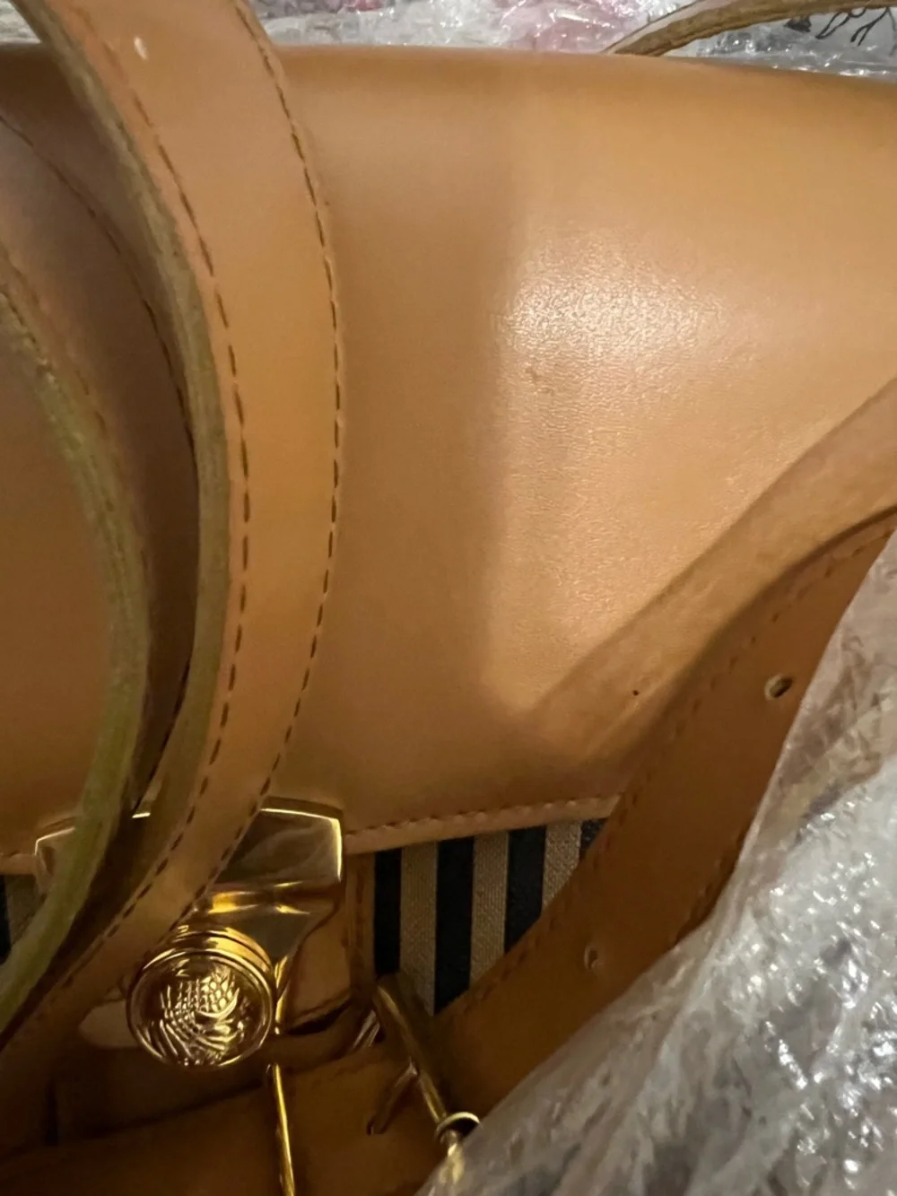 Men's Tan & Black Striped Leather-Trim Messenger Bag